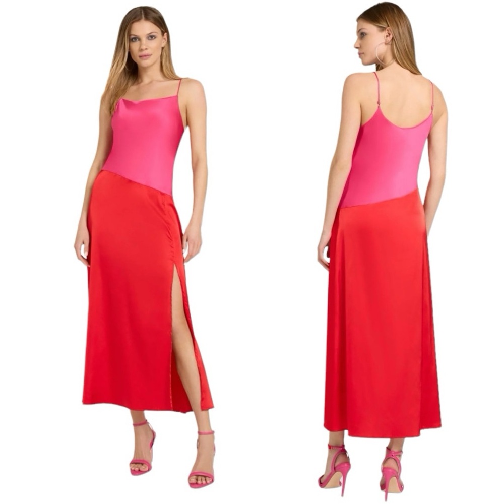NWT Sugarlips Colorblock Satin Midi Dress